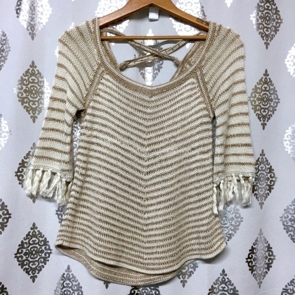 Nanette Lepore Crochet Gold and Cream Holiday Sweater - Picture 1 of 8